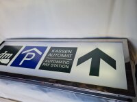 Leuchtschild Seite eins dm Parkhaus Kassenautomat Pfeil seite zwei 2 Pfeile Aufzug (Beschilderung wechselbar)